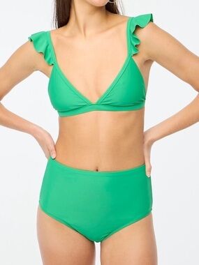 J. Crew Factory Ruffle-shoulder V-neck bikini top + high waisted bottom